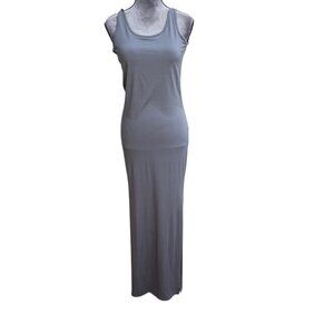 Gray Maxi Tank Dress With Scoop Neckline & Side Slit